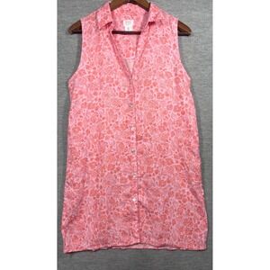 Sigrid‎ Olsen Womens Dress S Sleeveless Button Front Pink Coral Print Linen